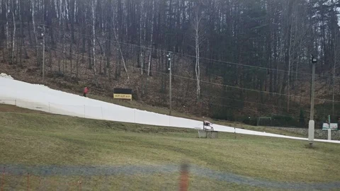 Empty ski slope with melting snow Stock-Footage 69937639