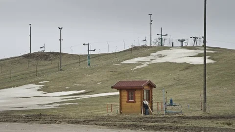 Empty ski slope with melting snow Stock Footage 69937684
