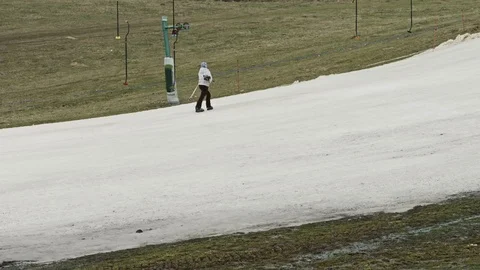 Empty ski slope with melting snow Stock Footage 69937836