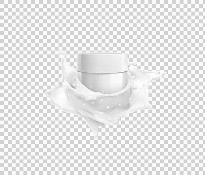 Empty skin care products that fall into milk or cream, transparent background Illustrazione stock