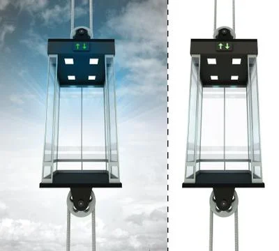 Empty sky elevator concept with isolated elevator illustration Illustrazione stock