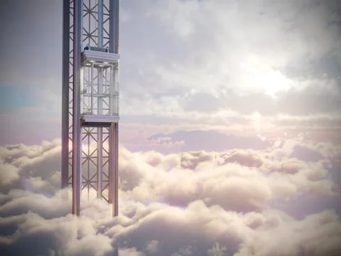 Empty sky elevator concept on the sky clouds background concept composition Stock Photos