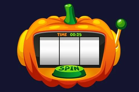 Empty Slot machine in the shape of pumpkin for 2D games. Halloween slot mac.. Illustrazione stock