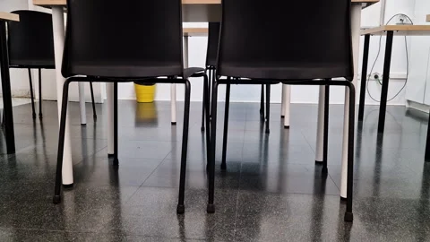 Empty small classroom for a small group in a modern language school Stock Footage 345175870