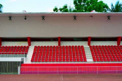 The empty small stadium and running tracks Stock Photos