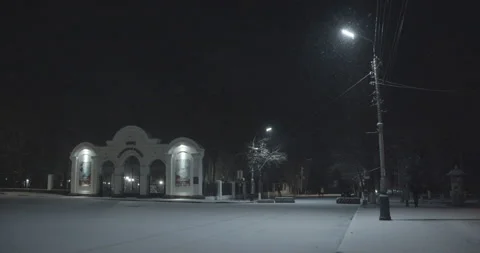 Empty small town square night Stock Footage 143417131