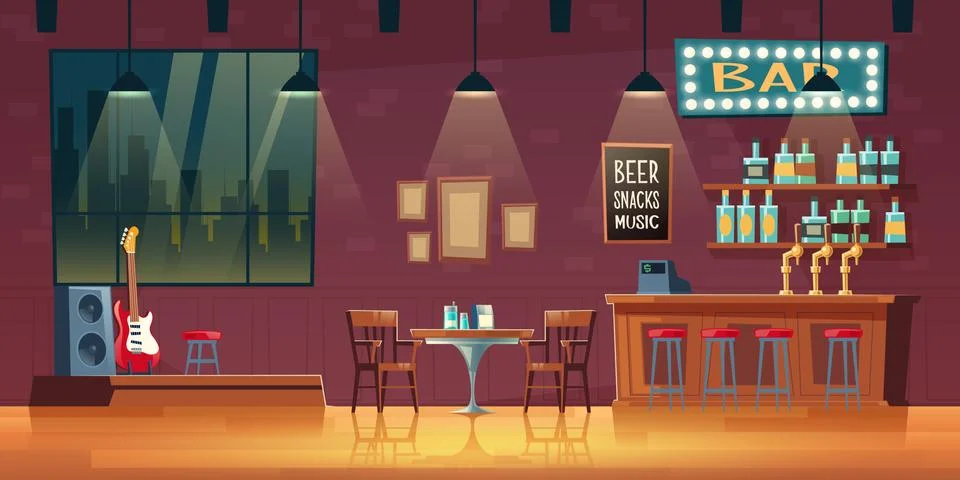 Empty snack bar, pub interior cartoon Stock Illustration