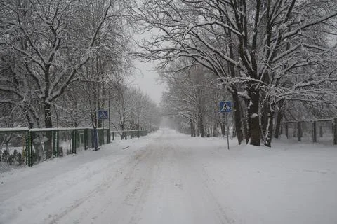 Empty snow-covered highway Stock Photos