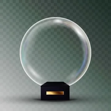 Empty Snow Globe Vector. Shadows, Reflection And Lights. Glass Sphere On A Stand Stock Illustration