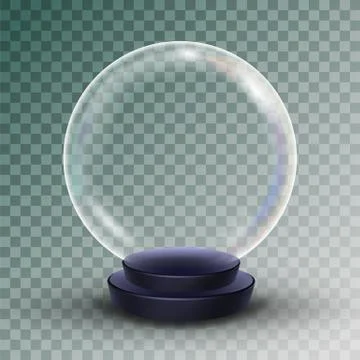 Empty Snow Globe Vector. Shadows, Reflection And Lights. Glass Sphere On A Stand Stock Illustration