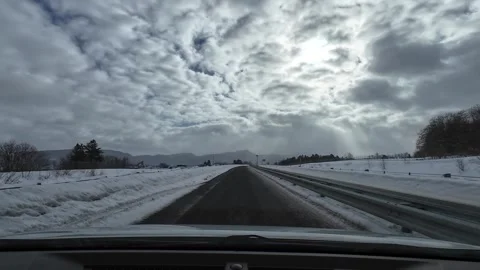 Empty Snowy Rural Road Driving Hokkaido Japan Stock Footage 333370067