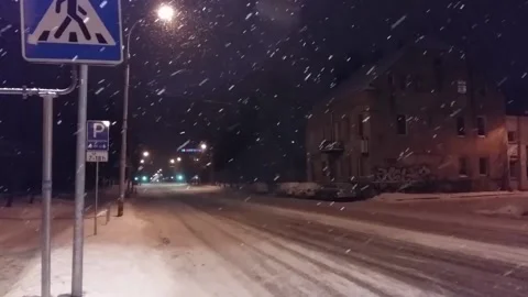 Empty Snowy Street in the Night Stock Footage 167181126