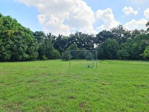 Empty Soccer Goal Post on Green Grass Field for Training Stock Photos