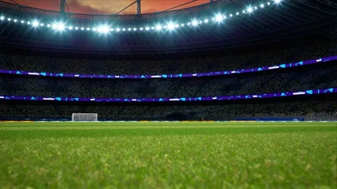 Empty soccer stadium cloudy evening . no people and ready to game High quality Stock Footage 155242586