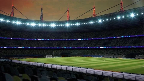 Empty soccer stadium cloudy evening . no people and ready to game High quality Stock Footage 155246035