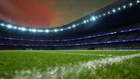 Empty soccer stadium cloudy evening . no people and ready to game High quality Stockbeeldmateriaal 155246192