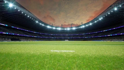 Empty soccer stadium cloudy evening . no people and ready to game High quality Stock Footage 155246772