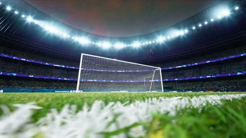 Empty soccer stadium cloudy evening . no people and ready to game High quality Stock Footage 155247026
