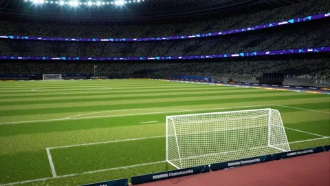Empty soccer stadium cloudy evening . no people and ready to game High quality Stock Footage 155248356