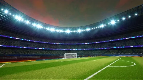Empty soccer stadium cloudy evening . no people and ready to game High quality Stock Footage 155264289