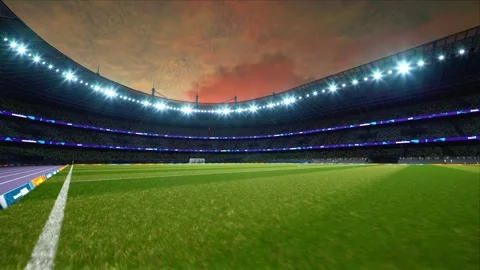 Empty soccer stadium cloudy evening . no people and ready to game High quality Stock Footage 155264475