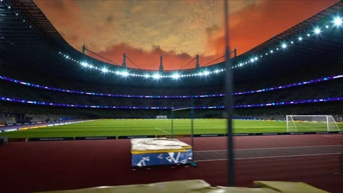 Empty soccer stadium cloudy evening . no people and ready to game High quality Stock Footage 155264505
