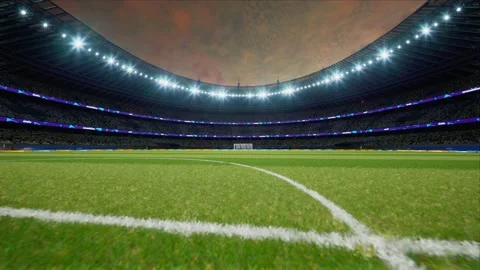 Empty soccer stadium cloudy evening . no people and ready to game High quality Stock Footage 155353656