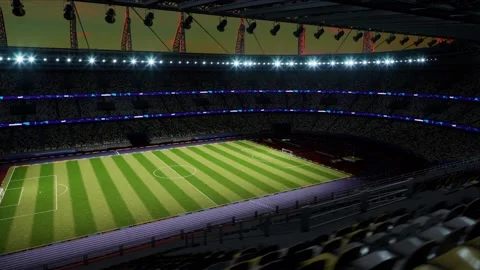 Empty soccer stadium cloudy evening . no people and ready to game High quality Stock Footage 155353699