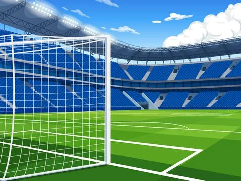 Empty Soccer Stadium with Goal Post and Green Grass Field Illustration Stock Illustration