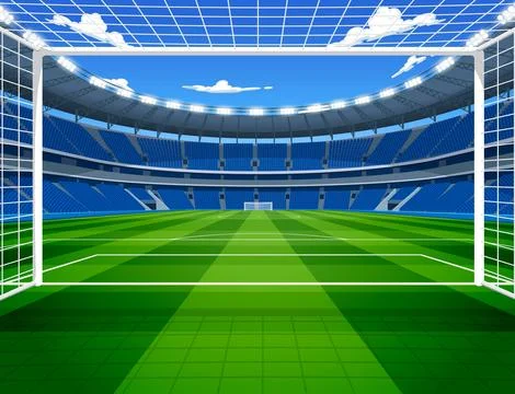 Empty Soccer Stadium with Green Grass and Goal Post Vector Illustration Stock Illustration