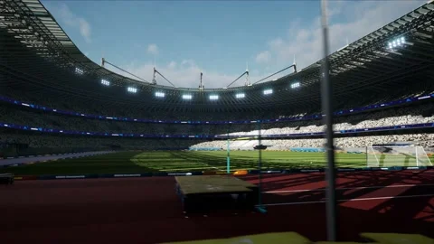 Empty soccer stadium sunny day. no people and ready to game High quality 4k Stock Footage 154892811