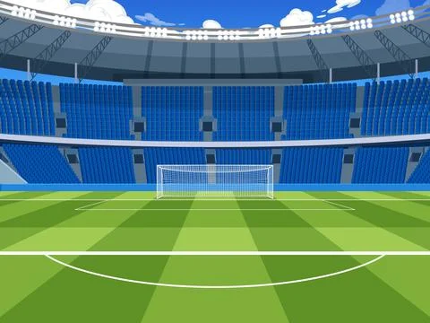 Empty Soccer Stadium Vector Illustration with Green Grass and Goal Post Stock Illustration