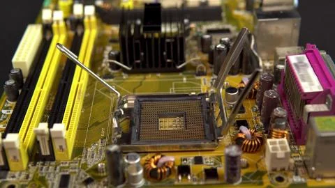 Empty socket for the central processor on the motherboard. The processing system Stock Photos