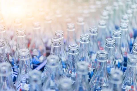 Empty soft drink bottles are kept neatly in the restaurant. Stock Photos