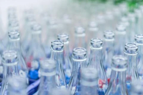 Empty soft drink bottles are kept neatly in the restaurant. Stock Photos