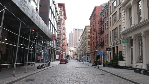 Empty Soho Brick Street NYC Coronavirus Lockdown Video stock 129132881