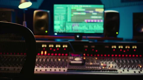 Empty soundproof control room in professional recording studio Stock Footage 270437844