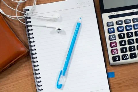 Empty space and pen putting on notebook education background Stock Photos