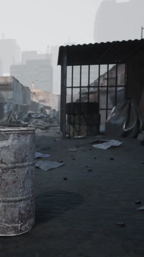 Empty space with barrel and debris in urban area during daylight Stock Footage 341030240