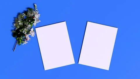 Empty space for brand design, two greeting space with flower mock up Stock Illustration