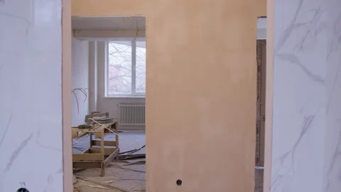 Empty space in construction site room renovation. Within vacant chamber echoes Stock Footage 270471805