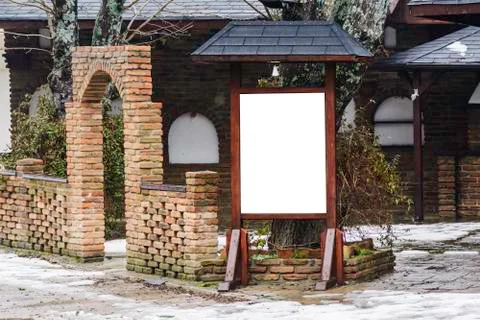 Empty space for copy white board on red brick wall texture background. Stock Photos