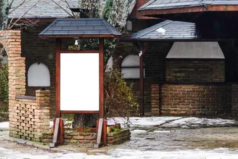 Empty space for copy white board on red brick wall texture background. Stock Photos