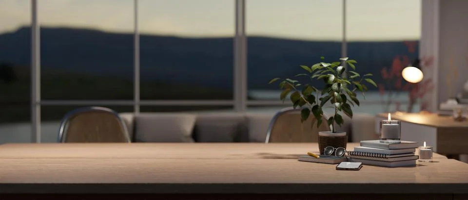 Empty space on a dining table in a minimal Scandinavian kitchen with kitche.. Stock Illustration