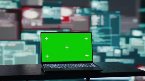 Empty space with mockup screen on pc used to initiate a cyber intrusion Stock Photos