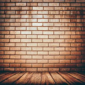 Empty space of Studio dark room black brick wall grunge texture background... Stock Photos