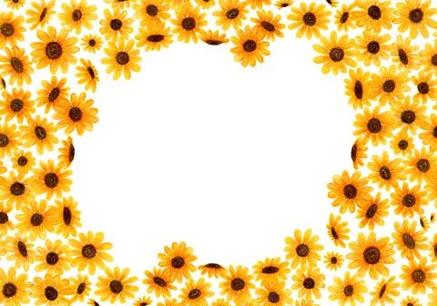 Empty space surrounded by sunflower drawings. painted with crayons Stock Illustration