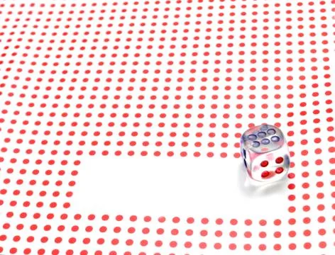 Empty space for write and gambling dice on red dotted background 스톡 사진
