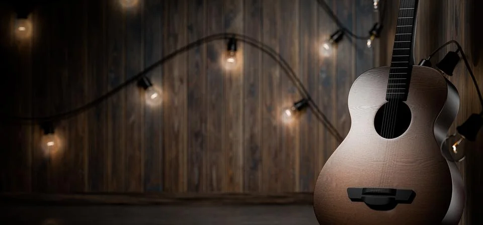 Empty space for your design, poster, announcement. Classic acoustic guitar Illustrazione stock