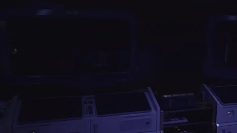 Empty spaceship control room. Desolate scifi command station atmosphere Stock Footage 338344098